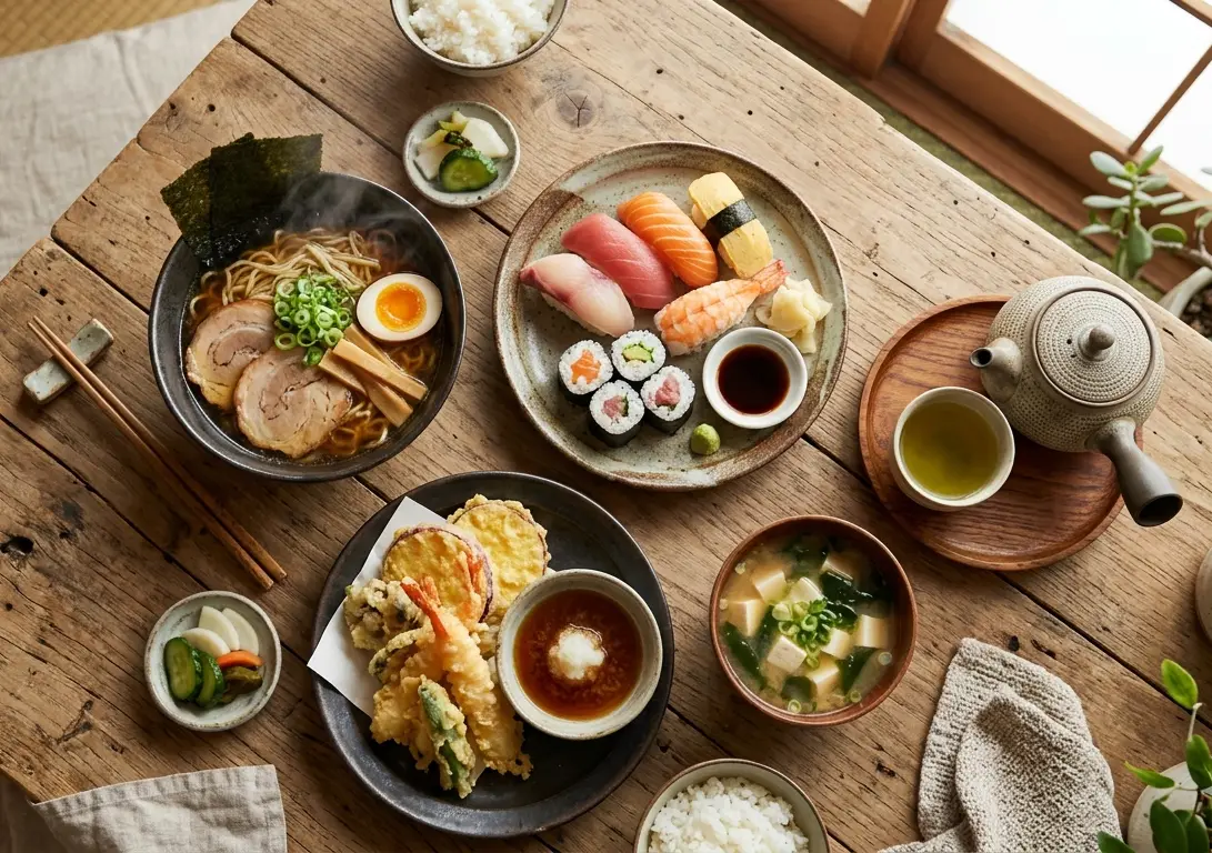 Die Vielfalt der japanischen Küche: Fisch, Meeresfrüchte, Gemüse, Reis, Sojaprodukte und Algen