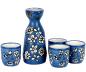 Preview: Blaues Sake-Set mit Blumenmotiv