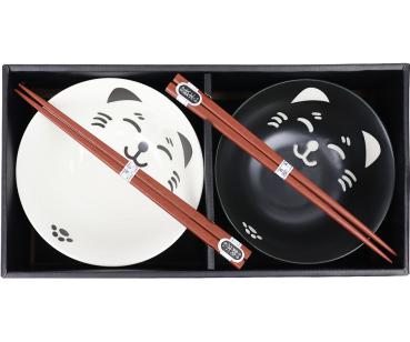 Asia Bowls, black & white, Katze