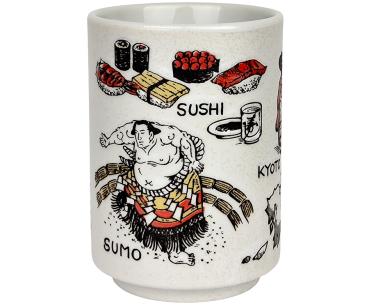 Japanischer Becher mit Motiv (Sumo, Sushi)