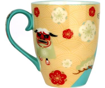 Kawaii-Becher in Sandfarbe - Henkel links