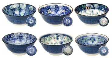 Japanisches 6-teiliges Schüssel-Set mit floralen Motiven