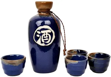 Japanisches Sake-Set – Tokkuri & Ochoko in Blau