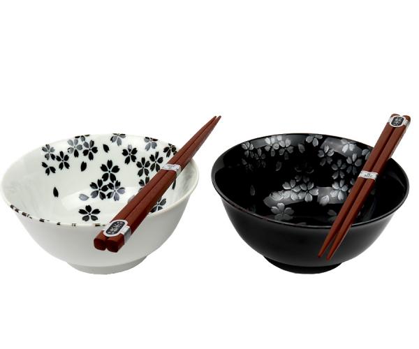 Asia Bowls, black & white, Sakura