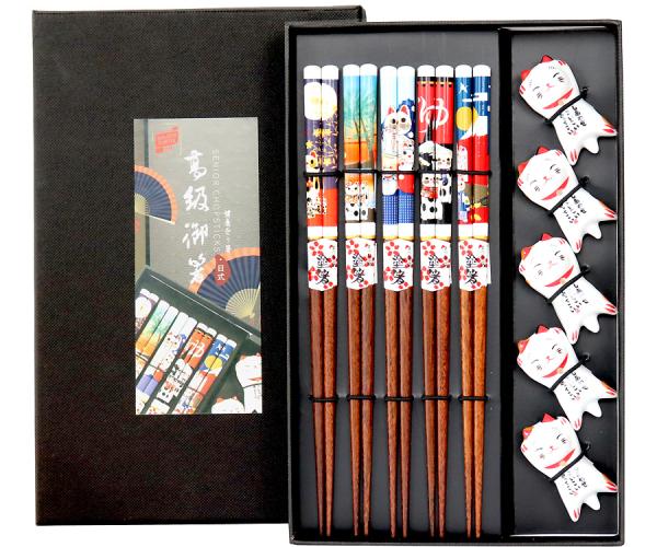 Essstäbchen-Set mit Ablage 'Maneki-Neko' Essstäbchen-Set mit Ablage 'Maneki-Neko'