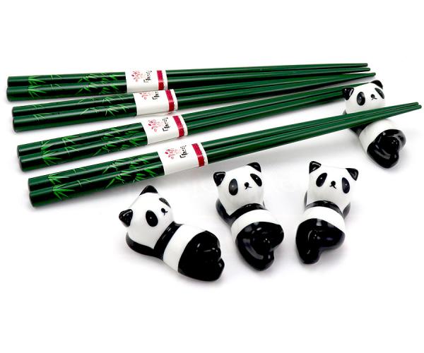 Essstäbchen mit Bank, 8-tlg. Bambus / Panda