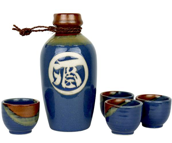 Japanisches Sake-Set – Tokkuri & Ochoko in Blau