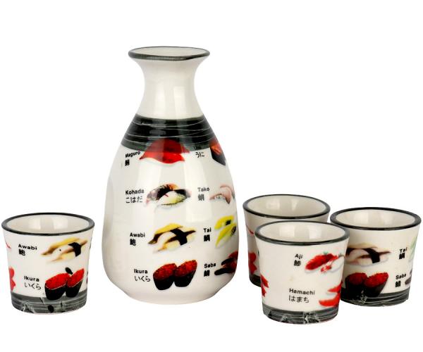 Sake-Set (5 tlg., Sushi-Motiv)