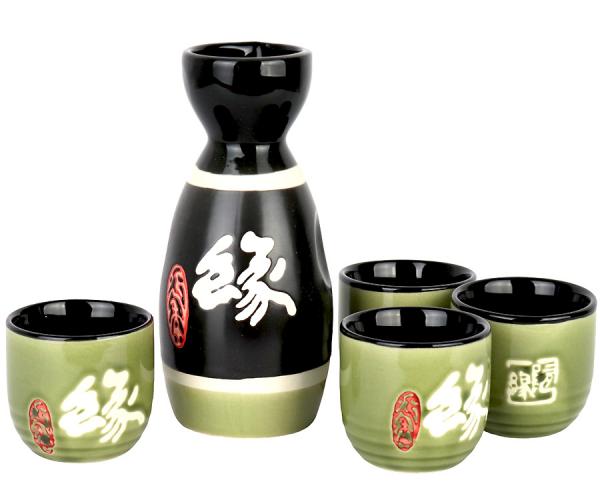 Sake-Set (5 tlg., schwarz / grün)