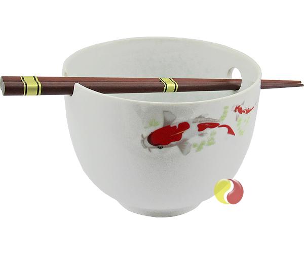 Schale mit Essstäbchen, roter Koi
