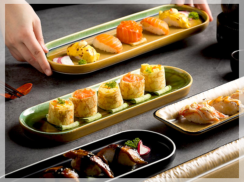 Sushi-Rolle und Nigiri auf stillvolle Sushi-Platte